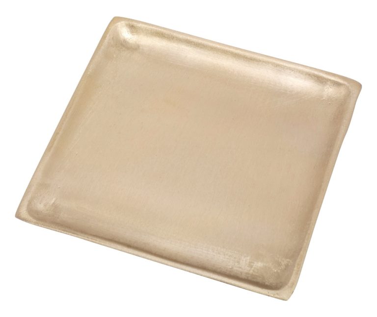 Świecznik z mosiądzu - kwadratowy talerzyk - 9 x 9 cm