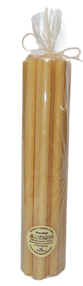 Cienka świeczka z wosku pszczelego, cerkiewna - fi 10 mm, 25 cm, op. 20 sztuk