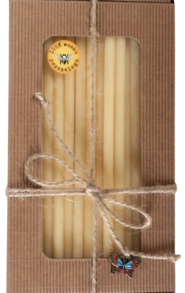 Cienka świeczka z wosku pszczelego - fi 7 mm, 20 cm, cerkiewna, urodzinowa - 30 sztuk - na prezent