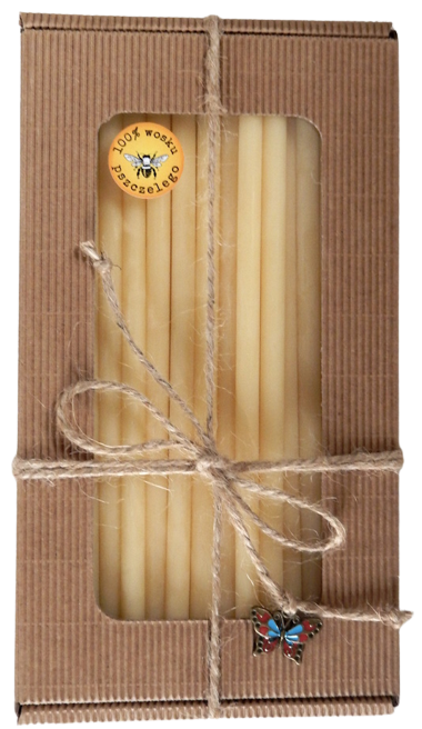 Cienka świeczka z wosku pszczelego - fi 7 mm, 20 cm, cerkiewna, urodzinowa - 30 sztuk - na prezent