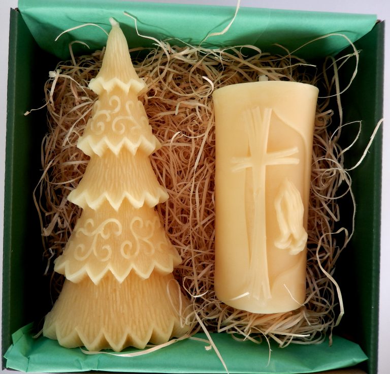 Zestaw Prezentowy Świece z Wosku Pszczelego - Choinka Duża i Świeca z Krzyżem