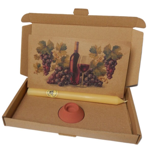 Kartonik Ciepła - świeca pszczela, świecznik i kartka Wino i winogrona