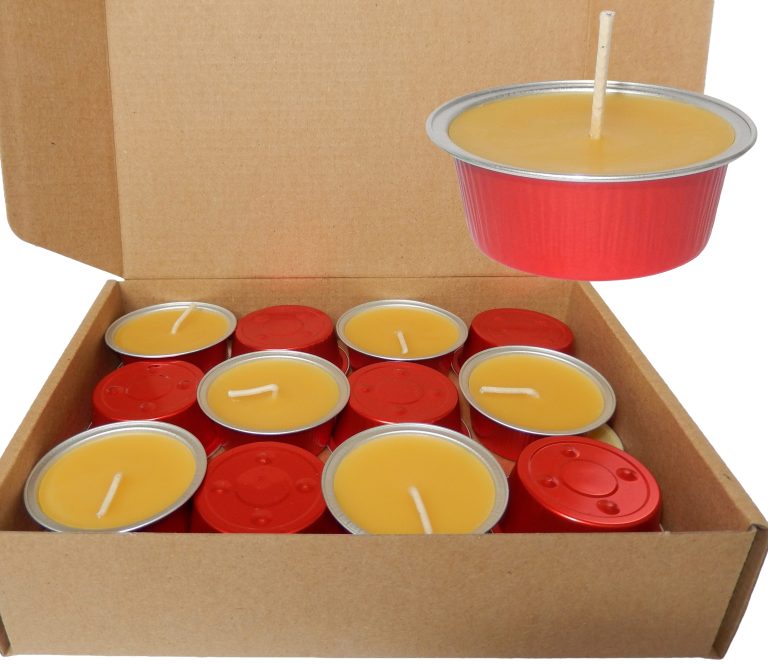 Świece z Wosku Pszczelego w płaskich ALU-Foremkach czerwone (24 szt.)