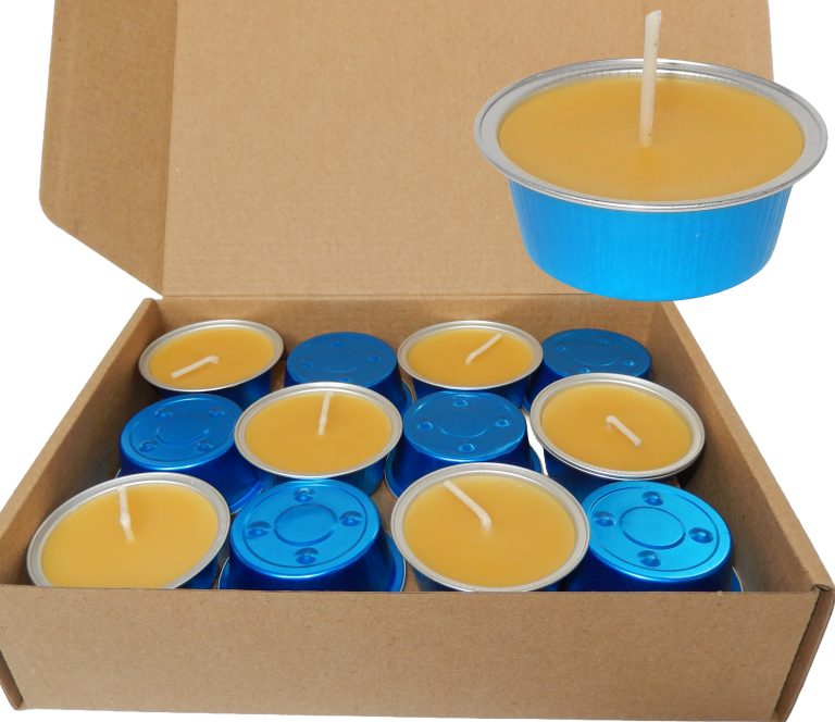 Świece z Wosku Pszczelego w płaskich ALU-Foremkach niebieskie (24 szt.)