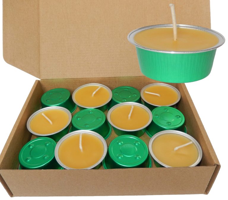 Świece z Wosku Pszczelego w płaskich ALU-Foremkach zielone (24 szt.)