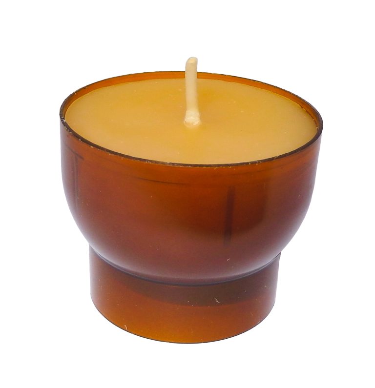 Świeca wotywna z wosku pszczelego w bursztynowym kieliszku - op. 12 sztuk