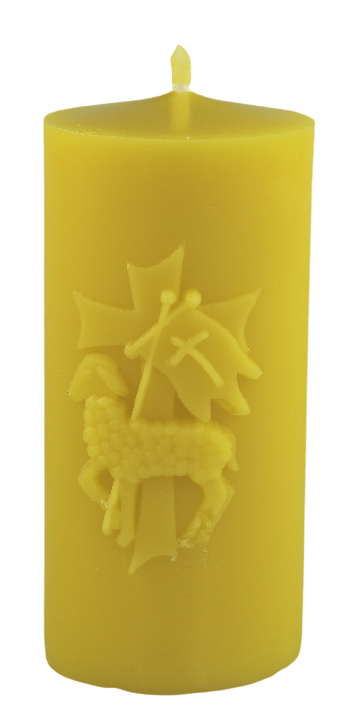 Świeca z wosku pszczelego - słupek - z barankiem wielkanocnym