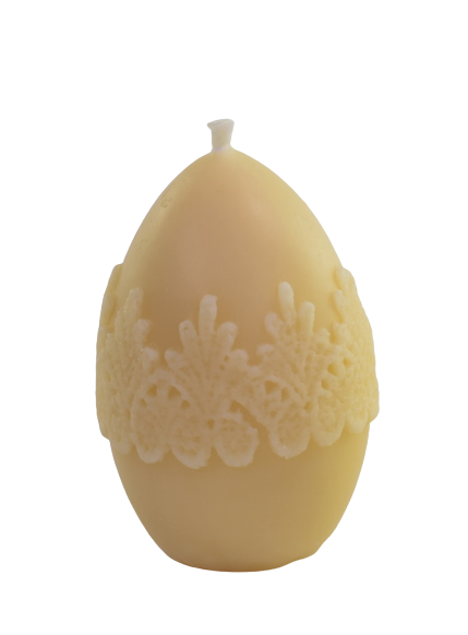 Świeca z wosku pszczelego w kształcie dużego jaja z koronką