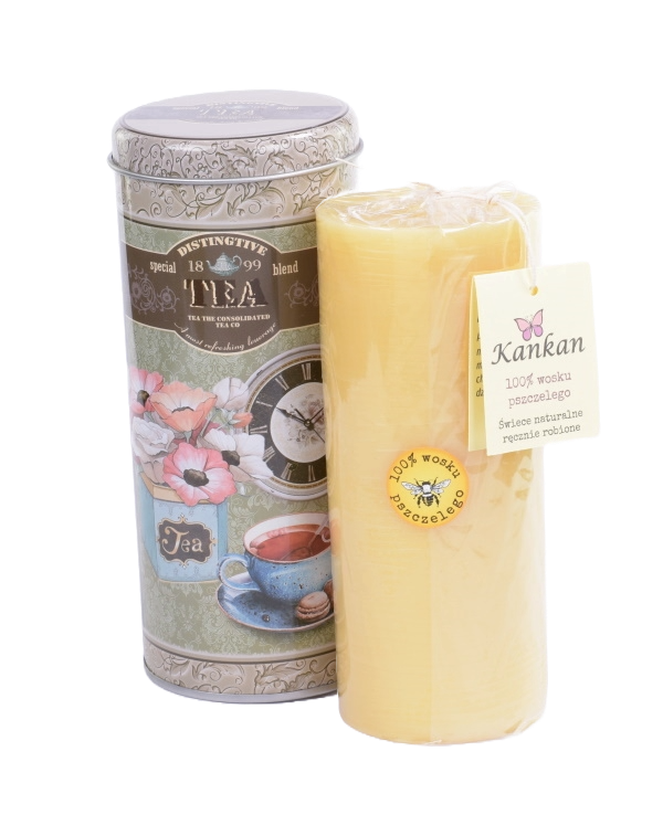Świeca z wosku pszczelego w ozdobnej puszcze "Herbata"