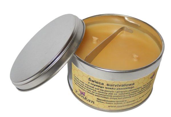 Świeca survivalowa w puszce, z wosku pszczelego
